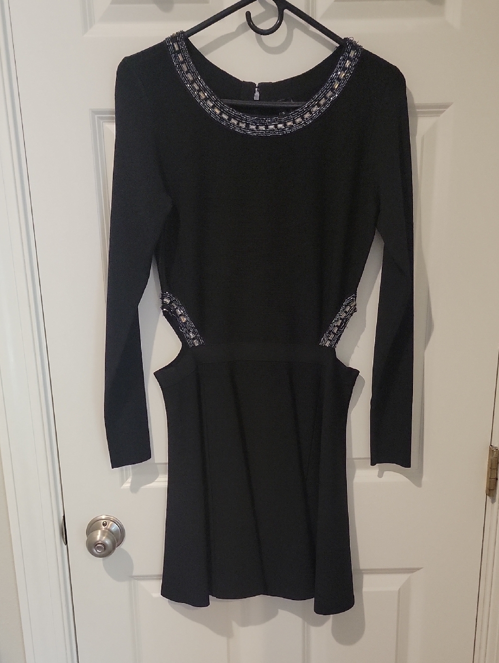 Marciano Black Long-Sleeve Dress with Embellished Neckline